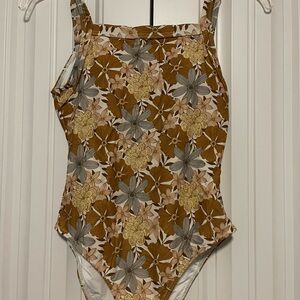 Rylee + Cru Floral One-Piece Swimsuit in Brown, Yellow, Gray